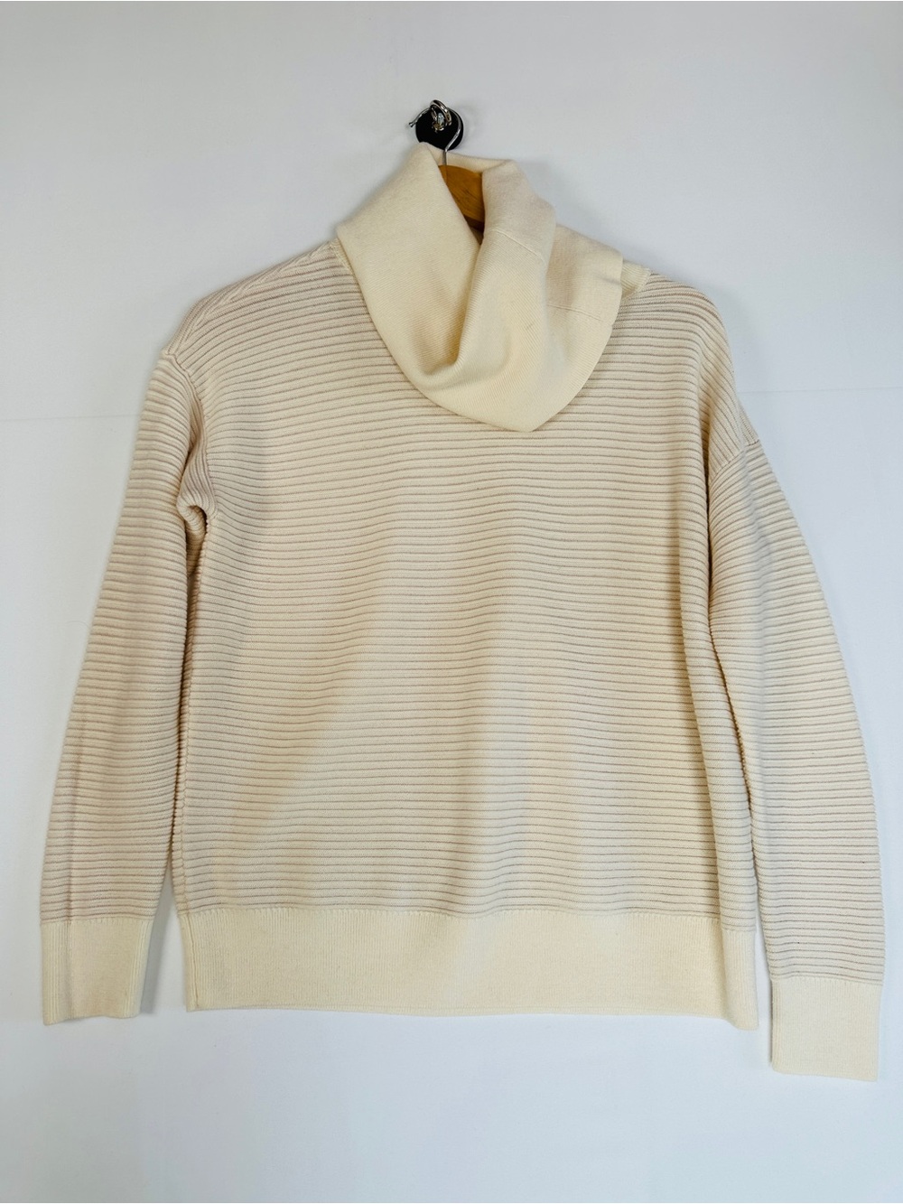 Club Monaco 100% Wool Cowl Neck Ottoman Rib Sweater Ivory Size M